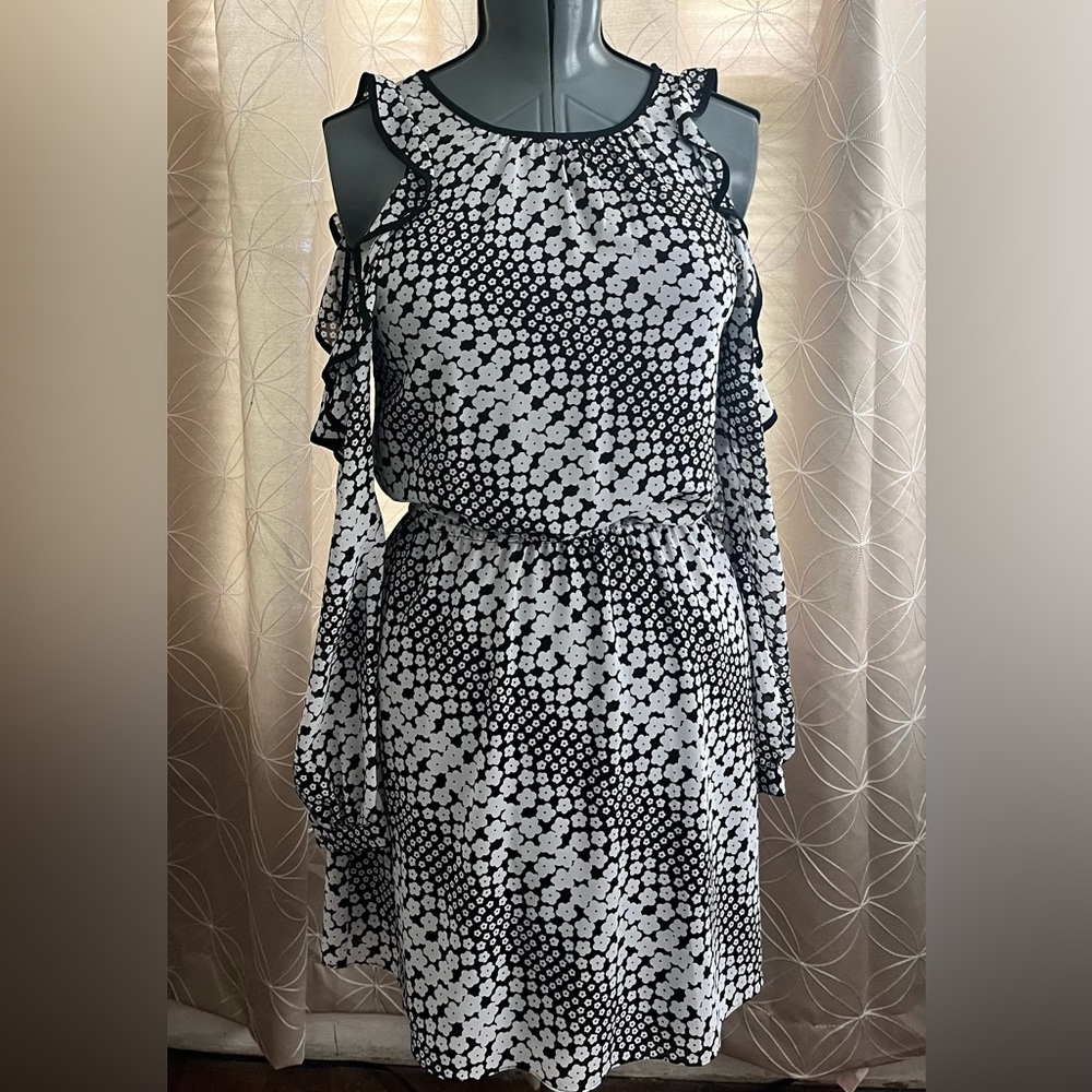 Michael Kors Floral Ruffle Cold Shoulder Dress Small